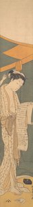 Mulher de manto noturno lendo uma carta, 1764-72., 1764-72. de Suzuki Harunobu