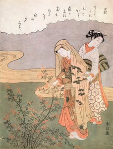 Jovem senhora e empregada doméstica, c1745-1770. de Suzuki Harunobu