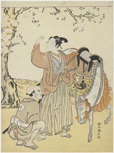 Jovem Samurai visualizando as flores de cerejeira como um mito do príncipe Kaoru, c. 1767 de Suzuki Harunobu