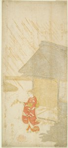 Jovem mulher segurando um galho de Kerria (paródia de Ota Dokan) de Suzuki Harunobu
