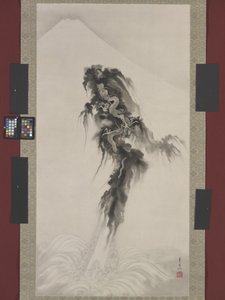 Dragão Ascendente E Monte Fuji (tinta e ouro sobre papel) de Suzuki Kiitsu