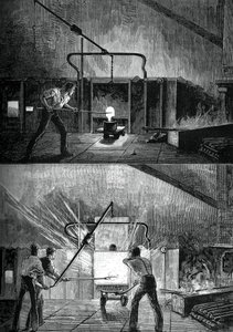 Puddlers no trabalho, c1880.