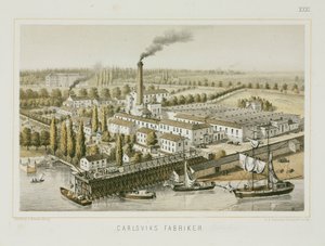 Fábrica têxtil, Carlsviks, Estocolmo, Suécia, c.1840 (cor litho)