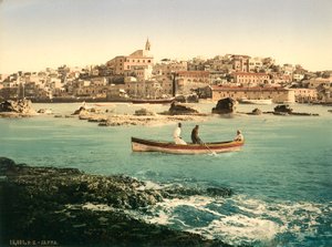Porto de Jaffa com a cidade no fundo, c.1880-1900 (photochrom)