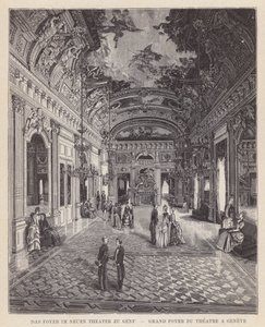 The Foyer of the New Theatre in Geneva, Grand Foyer du Theatre a Geneve (gravura) de Swiss School