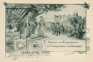Cinquenta anos do Neuchatel declarando-se república dentro da Confederação Suíça em 1848 (litho) de Swiss School