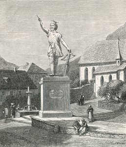 Estátua de Tell em Altorf, perto do local onde ele teria atirado na maçã de seu filho. de Swiss School