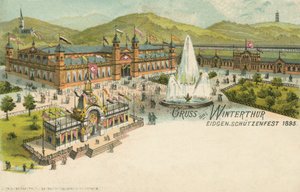 O festival de filmagens de 1895 em Winterthur, Suíça (cor litho) de Swiss School