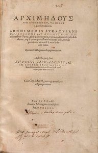 Página de rosto de uma edição impressa da &39;Archimedes Palimpsest&39;, Editio Princeps de Swiss School