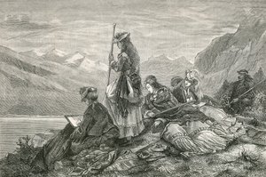 Turistas descansando nos Alpes de Swiss School