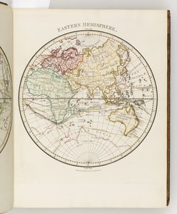 Mapa do hemisfério oriental, ilustração do "Diário de uma viagem aos mares do Sul: no navio de Sua Majestade, o Endeavour".