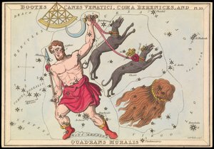 Bootes Canes Venatici, Coma Berenices e Quadrans Muralis, c.1825 (cartão, papel, tecido) de Sydney Hall