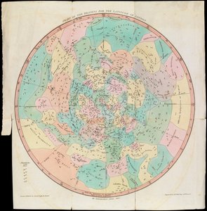 Carta dos Céus para a Latitude de Londres, Espelho de Urânia ou uma Vista dos Céus, c.1825 (cartão, papel, tecido, gravura) de Sydney Hall