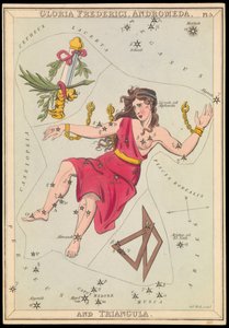 Gloria Frederich, Andrómeda e Triangula, c.1825 (cartão, papel, tecido) de Sydney Hall