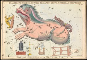 Psalterium Georgii, Fluvius Eridanus, Cetus, Officina Sculptories, Fornax Chemica e Machina Electrica, c.1825 (cartão, papel, tecido) de Sydney Hall