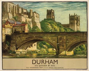 Um cartaz dos Caminhos de Ferro britânicos a anunciar Durham, c.1935 (litografia a cores) de Sydney Lee