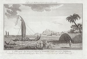 Uma vista da nova ilha descoberta de Ulieta com alguns dos habitantes