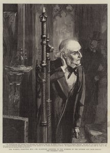 A Lei da Franquia Feminina, Sr. Gladstone ouvindo os Números da Lista da Divisão por trás da Cadeira do Orador (gravura)