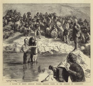 Um batismo de índios norte-americanos, mórmons posando como os apóstolos do cristianismo de Sydney Prior Hall