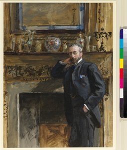 Cavalheiro em um interior em 5 Fig Tree Court, 1890 de Sydney Prior Hall