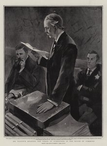 Sr. Balfour lendo os Termos de Entrega na Câmara dos Comuns