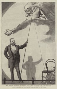 Sr. Harry Furniss dando palestras sobre os humores do Parlamento de Sydney Prior Hall