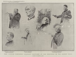 The Church Congress, Portrait Sketches nos Encontros no Albert Hall litho de Sydney Prior Hall
