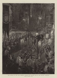 O funeral do falecido cardeal Manning, a missa do réquiem no oratório, Brompton de Sydney Prior Hall