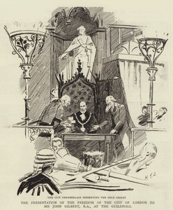 A Apresentação da Liberdade da Cidade de Londres a Sir John Gilbert, RA, no Guildhall de Sydney Prior Hall