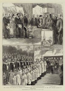 O Príncipe e Princesa de Gales, na Dinamarca, que estabelece a pedra fundamental da nova igreja inglesa em Copenhague
