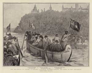 A procissão de canoas em Ottawa, barqueiros canadenses cantando velhas canções dos Voyageurs de Sydney Prior Hall