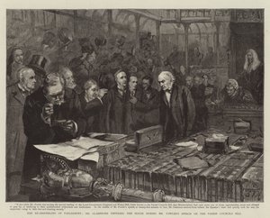 A Re-Assembléia do Parlamento, Sr. Gladstone entrando na Câmara durante o Discurso de Fowler sobre a Lei dos Conselhos Paroquiais