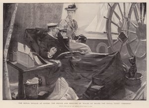 The Royal Invalid em Cowes, o Príncipe e Princesa de Gales a bordo do Royal Yacht Osborne