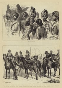A revisão real das tropas do Egito, os soldados indianos na parada de guardas a cavalo de Sydney Prior Hall