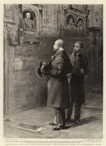 A visita real a Stratford-on-Avon, o príncipe de Gales na tumba de Shakespeare