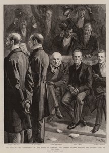 O Voto da Não-Confiança na Câmara dos Comuns, os Contadores Liberais trazendo as Listas da Divisão para a Mesa de Sydney Prior Hall