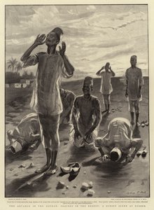 O avanço no Sudão, orações no deserto, uma cena do pôr-do-sol em Berber
