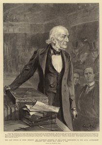 O último discurso como Primeiro Ministro, o Sr. Gladstone falando sobre as Emendas dos Lordes ao Governo Local (Inglaterra e País de Gales) Projeto de lei, 1 de março de 1894 de Sydney Prior Hall
