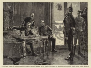 Sub-oficial Schultz tinha entrado no apartamento, tomado três passos medidos a partir da porta com os dedos apontados com precisão, tinha parado de forma inteligente, trazendo seus calcanhares juntos e clique audível (engravin de Sydney Prior Hall