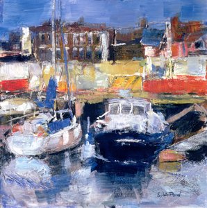 Lowestoft Harbour View (mídia mista e colagem sobre papel) de Sylvia Paul