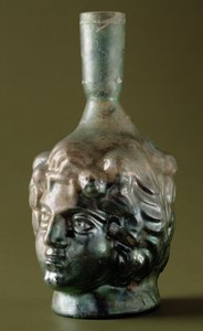 Vidro "Rohnsches", frasco de perfume em forma de cabeça, sírio do século II-3º (vidro)