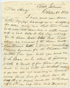 Carta assinada por T.F. Smith, Rock Island, a Henry Chouteau, St. Louis, Mo., 18 de Outubro de 1834 de T.F. Smith