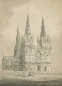 Catedral de Lichfield - frente oeste: desenho em sépia, nd [1782]