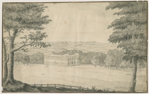 Sandwell Park - Hall: desenho a tinta e lavagem, 1770
