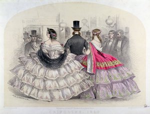 Senhoras vestindo Crinolines na Royal Italian Opera, Covent Garden, 1859 (gravura a cores) de T. H. Guerin