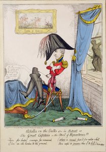 Achilles in the Sulks After His Retreat ou, The Great Captain on the Stool of Repentance, pub. por G. Humphrey, 7 de maio de 1827 (gravura colorida) de T. Jones