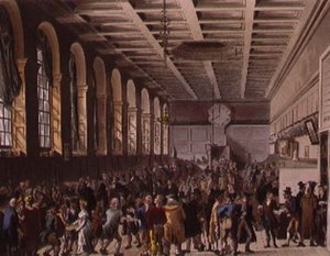 Custom House, o Quarto Longo do "Microcosmo de Londres" de Ackermann de T. and Pugin A.C. Rowlandson