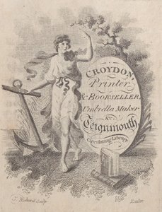 Cartão comercial para Croydon, impressora, livreiro e fabricante de guarda-chuva, século 19., século 19. de T. Rickard