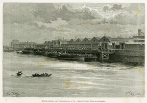 Cervejaria Guinness, doca de exportação. Gravura de Taylor, para ilustrar a história Trois mois en Irlande, em 1889, de Marie Anne de Bovet, no tour du monde 1890, dirigido por Edouard Charton (1807-1890), Hachette, Paris. de T Taylor
