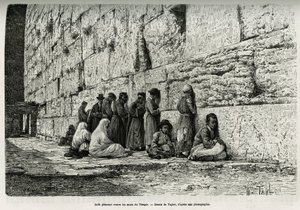 Judeus chorando contra as paredes do templo (muro de lamentação). Gravura de Taylor, para ilustrar La Syria d